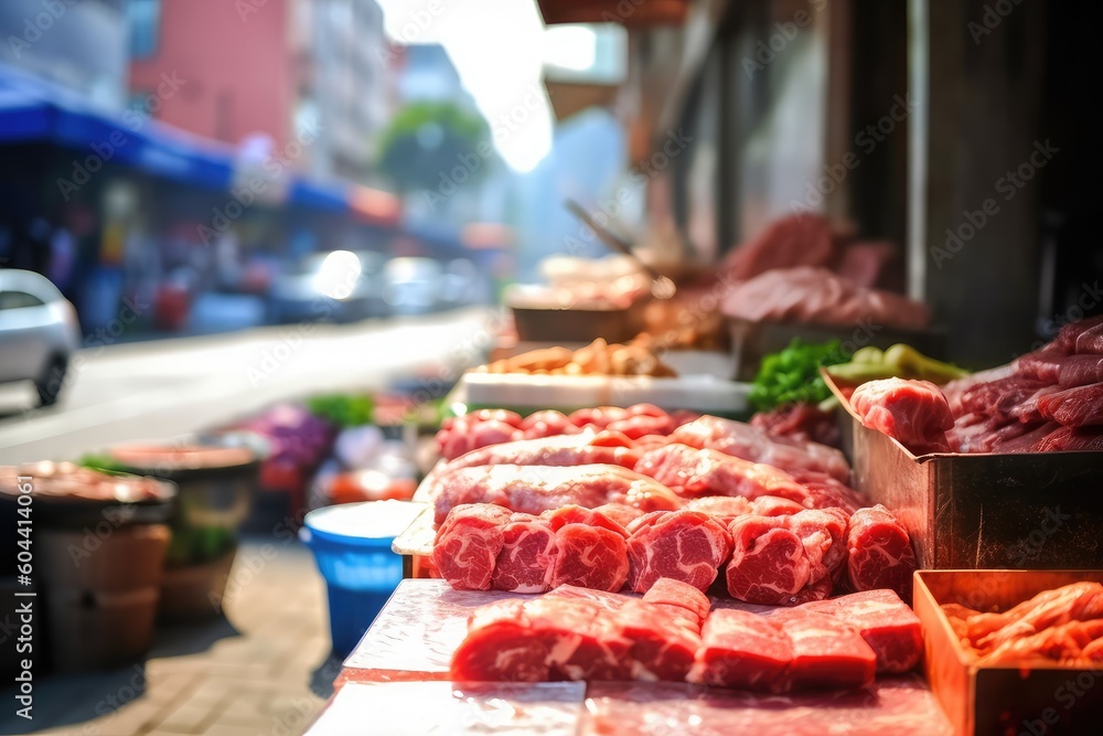 Local meat market on street. AI Generated Local meat market on street. AI Generated
