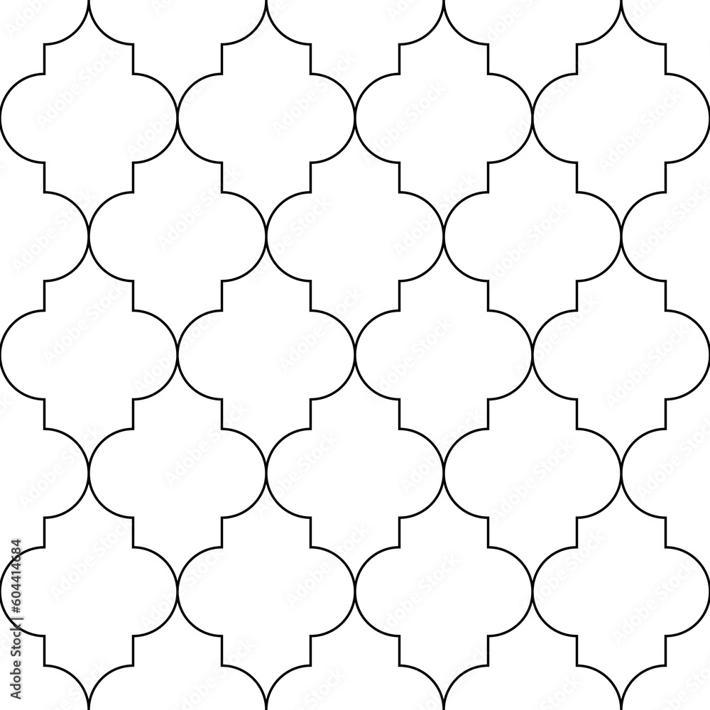 Seamless pattern with ogee ornament. Oriental traditional ornamentation with repeated rounded shapes. Window tracery wallpaper. Grid motif. Digital paper, textile print, web design. Vector art image. Seamless pattern with ogee ornament. Oriental traditional ornamentation with repeated rounded shapes. Window tracery wallpaper. Grid motif. Digital paper, textile print, web design. Vector art image.