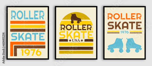 Retro vintage roller skate posters design set