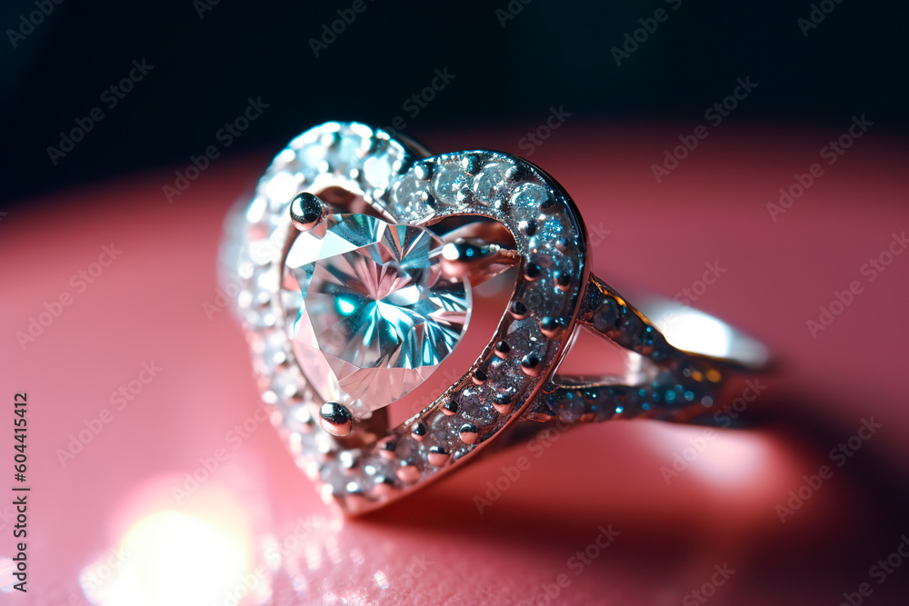 Fototapeta premium Elegant heart diamond ring. Generative AI