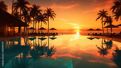 Destination for a summer beach vacation, an opulent beachside resort swimming pool . Generative ai
