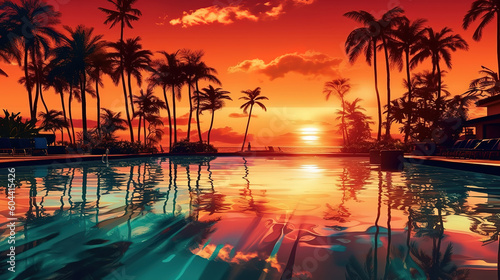 Fotografie, Obraz Luxurious beachfront resort swimming pool with tropical landscape