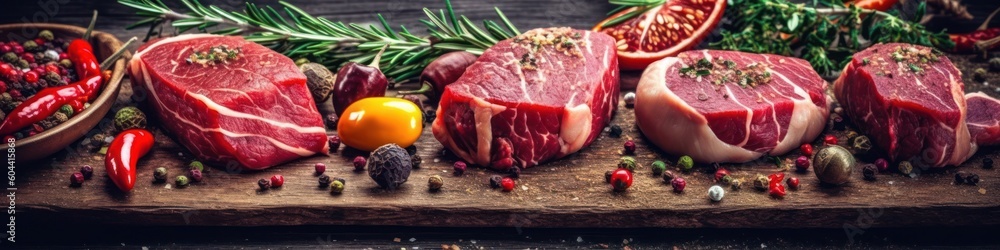 Fresh raw beef steaks. Generative AI Fresh raw beef steaks. Generative AI