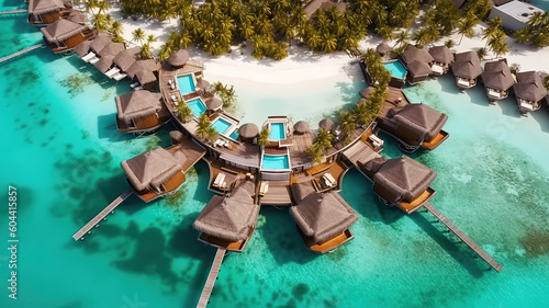 Aerial view in Maldives atoll island, Tropical aerial landscapes of Maldives. Generative ai photo