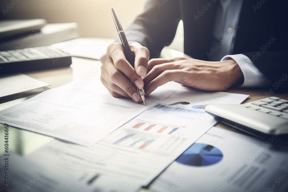 Fototapeta premium office man business contract signature hand document businessman lawyer businessperson group. Generative AI.