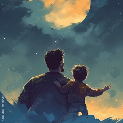 silhouette of a father and son on the top of mountain