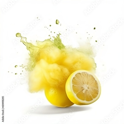 Explosión de limón en forma de humo con su jugo. Arte conceptual. Generative AI.