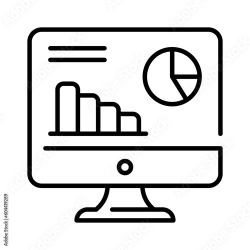 Bar chart and pie chart on monitor display denoting vector of data analytics
