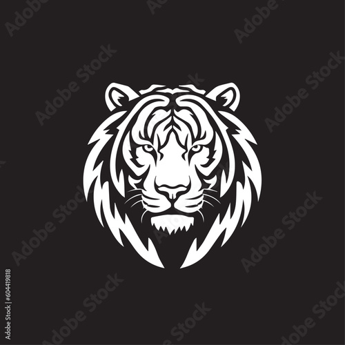 Fototapeta Naklejka Na Ścianę i Meble -  Abstract tiger head, icon logo template design, isolated white background. Black and white in doodle. cartoon style