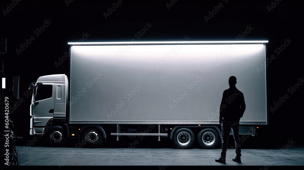 White truck without logos. Copy space. Generative AI. 3 White truck without logos. Copy space. Generative AI. 3