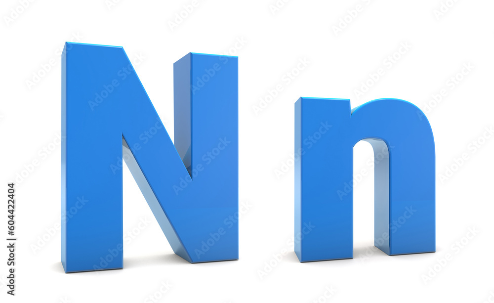 Capital and Small letter N 3d isolated on white background. N letter 3d. 3D rendering. Capital and Small letter N 3d isolated on white background. N letter 3d. 3D rendering.