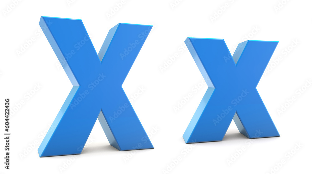Capital and Small letter X 3d isolated on white background. X letter 3d. 3D rendering. Capital and Small letter X 3d isolated on white background. X letter 3d. 3D rendering.
