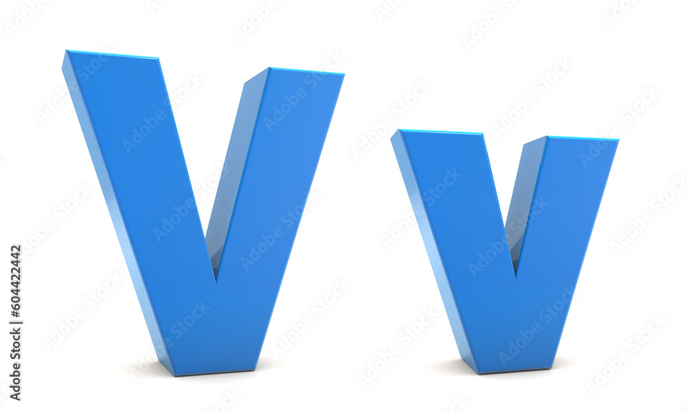 Capital and Small letter V 3d isolated on white background. V letter 3d. 3D rendering. Capital and Small letter V 3d isolated on white background. V letter 3d. 3D rendering.