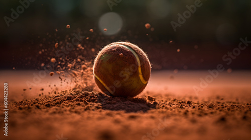 Clay Court Chronicles: The Tennis Ball's Journey, a close up of a tennis ball on a court