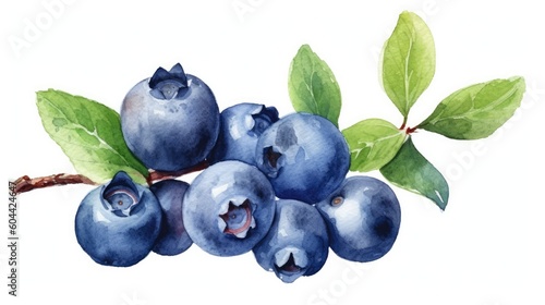 Valokuva Watercolor blueberries isolated on white background