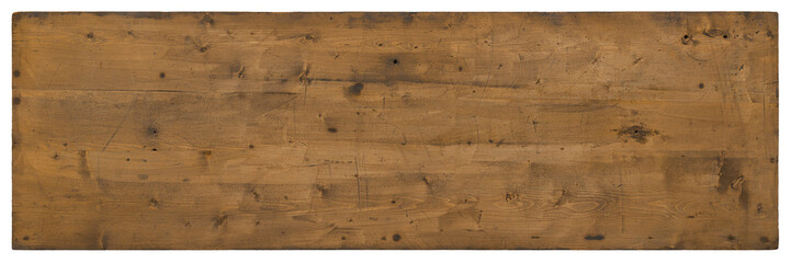 Wooden table surface. Blank top view background isolated on white, work  in carpentry, template for many crafts, useful for placing tools, Banner in wood industry. Kitchen top and vintage furnishings