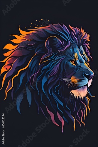A silhouette design of a lion  sunset design Ai generated 3D vector 