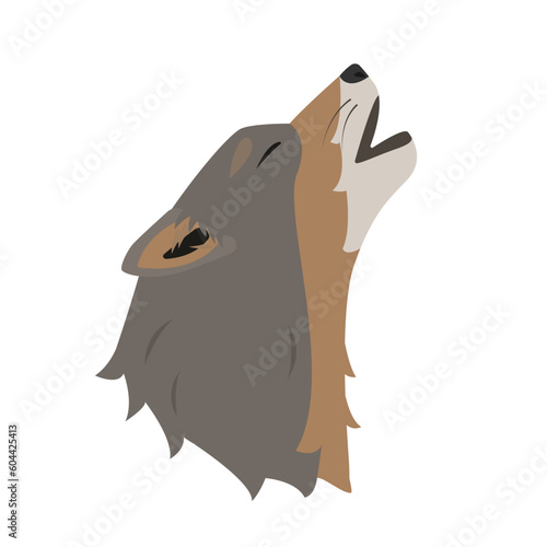 Howling Wolf head or face side view. Wild grey wolf animal icon isolated on white background. Vector flat or cartoon illustration.