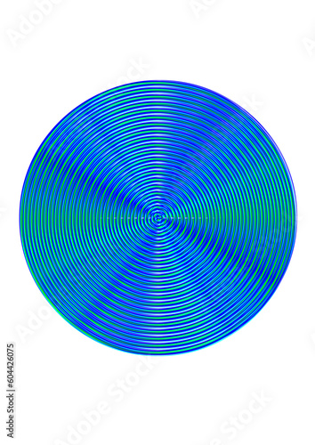 interessante kreisfigur mit vielen konzentrischen ringen und vier strukturierten sektoren in den farben blau und grün schillernd, modern art,
