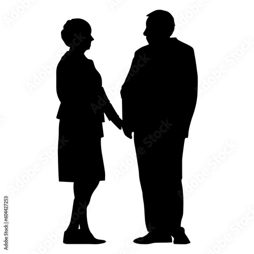 Vector illustration. Minimalism. Silhouette couple man and woman. Pensioners. Old men. An elderly couple.