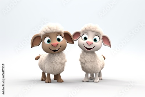 SHEEP AND LAMB - EID AL ADHA - 3D CARTOON - Generative AI