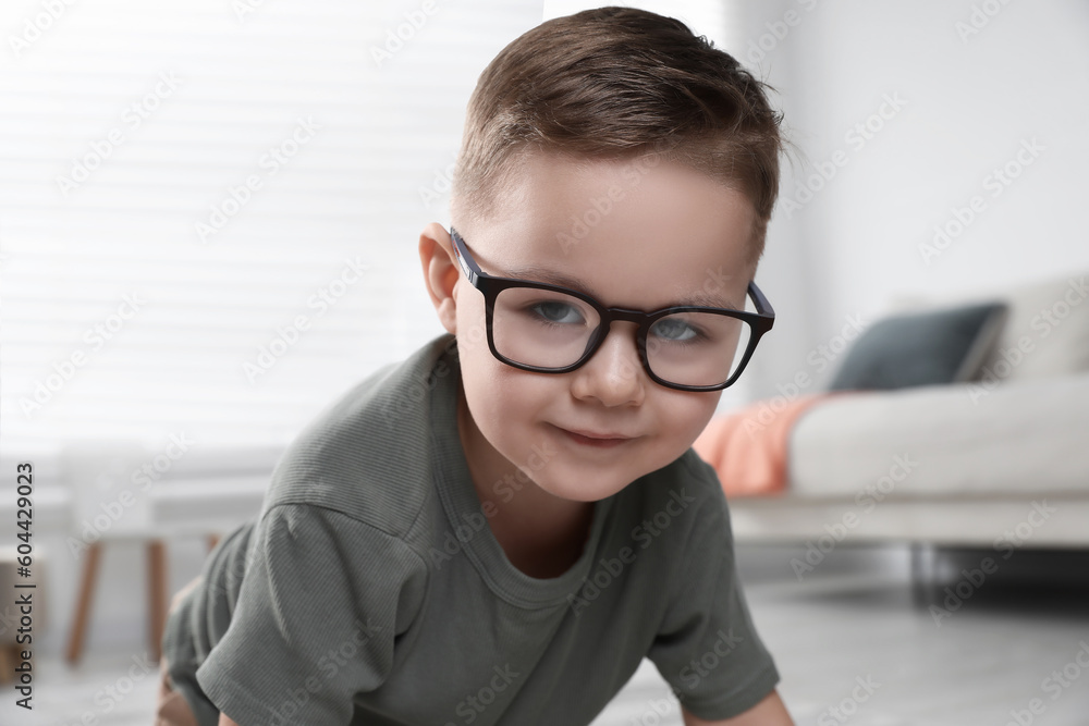 Cute little boy in glasses at home Cute little boy in glasses at home