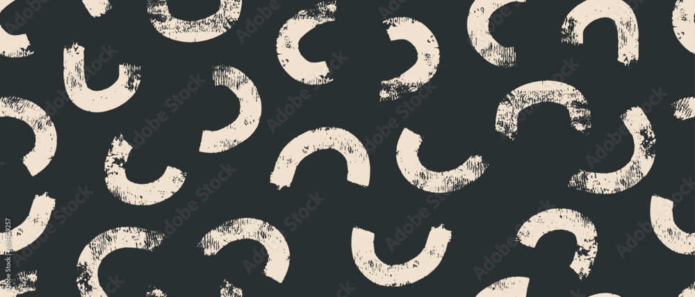 Hand Drawn Irregular Geometric Seamless Vector Pattern. Brush Light Beige Semi Circles Isolated on a Pale Black Background. Abstract Repeatable Design with Ivory Arcs on a Black Layout. Hand Drawn Irregular Geometric Seamless Vector Pattern. Brush Light Beige Semi Circles Isolated on a Pale Black Background. Abstract Repeatable Design with Ivory Arcs on a Black Layout.
