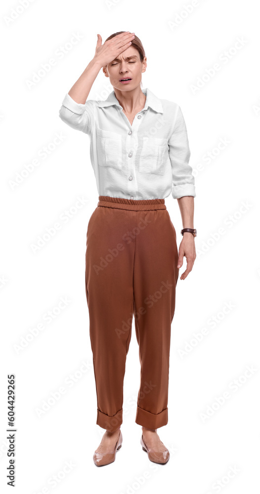 Beautiful emotional businesswoman posing on white background