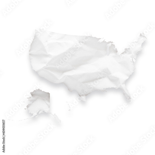 Country map of the United States of America as a crumpled paper cut-out isolated on transparent background