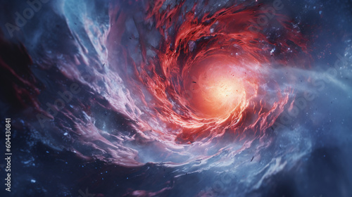 A red and blue swirl in the center of a black hole, Generative Ai