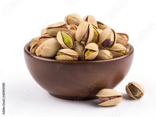 pistachio nuts in a bowl isolated on white