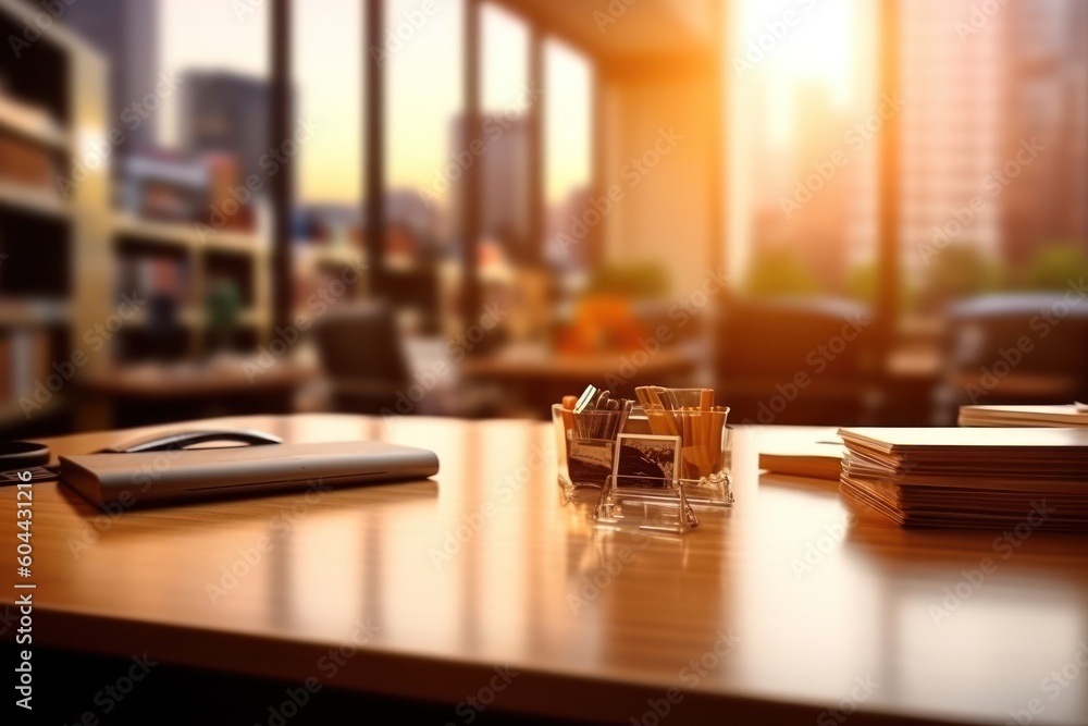 AI Generated Blurred office workspace in the morning view background AI Generated Blurred office workspace in the morning view background