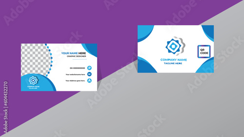 creative business card Template professional card design with image holder and Clean gradient color geometric shape.
