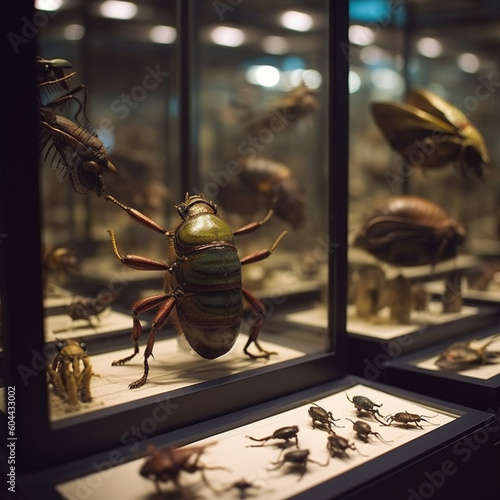 Insects in showcases. Generative AI. photo