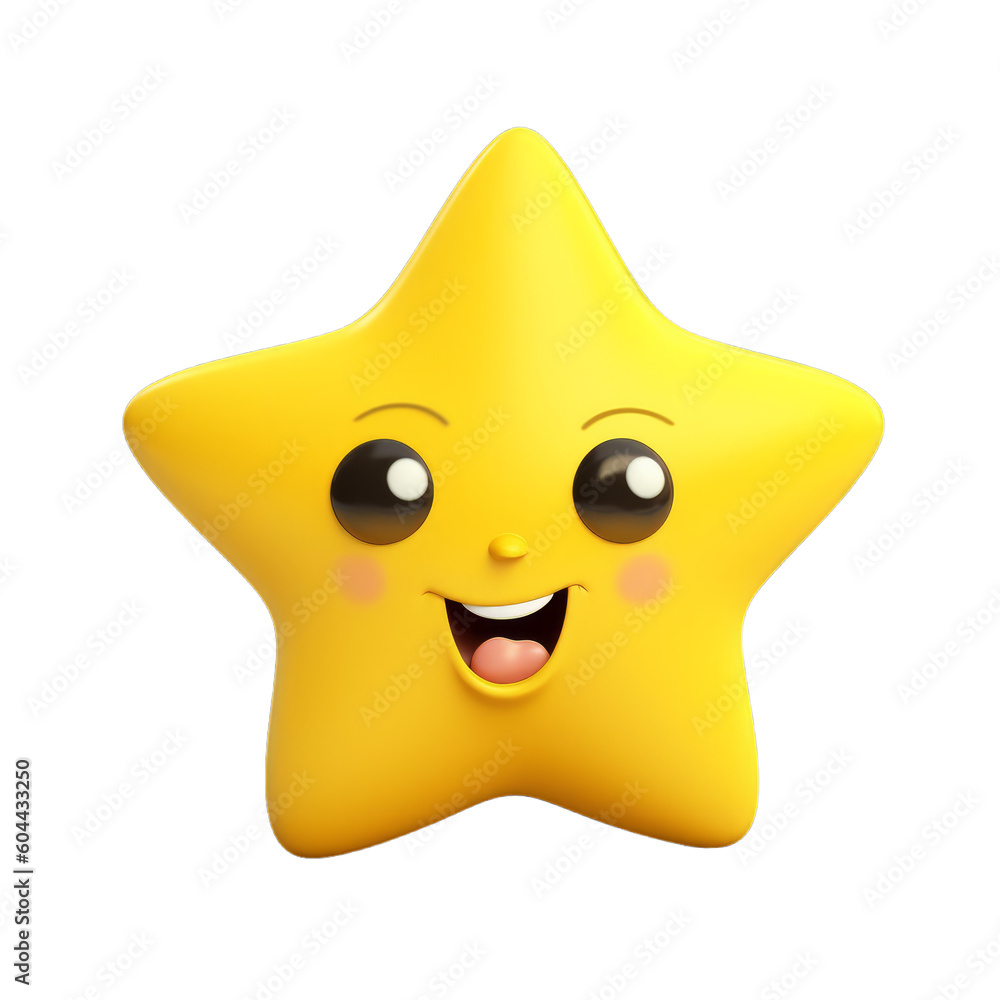 Cute yellow star smiling with a face on a transparent background ...