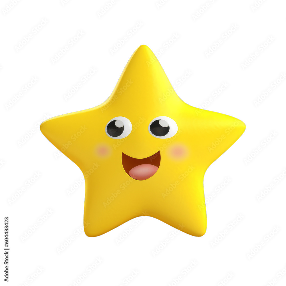 Cute yellow star smiling with a face on a transparent background ...