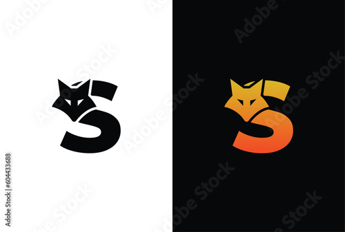 Initial Letter S with Fox Logo Design. Fox letter S logo with animal design template