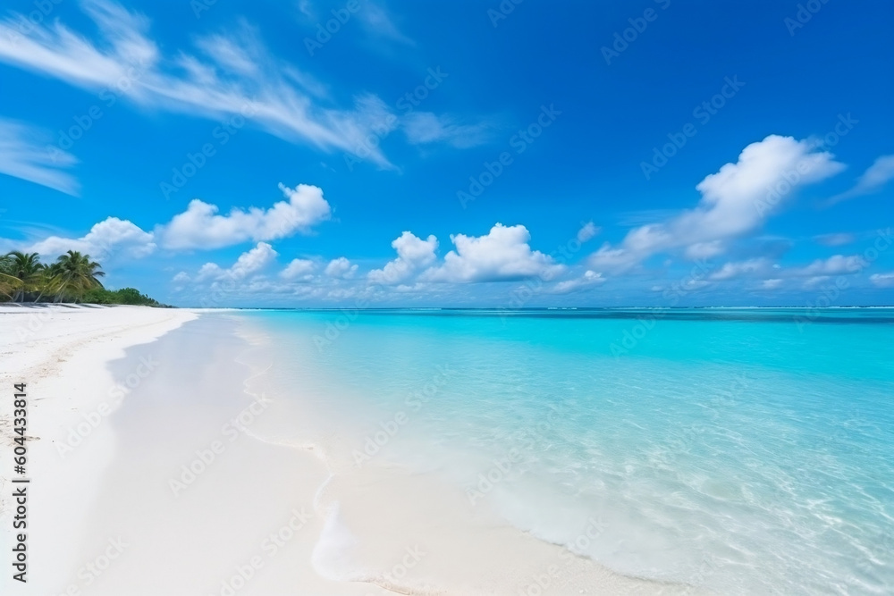 Turquoise Ocean Serenity: Maldives Beach Scenery, generative AI