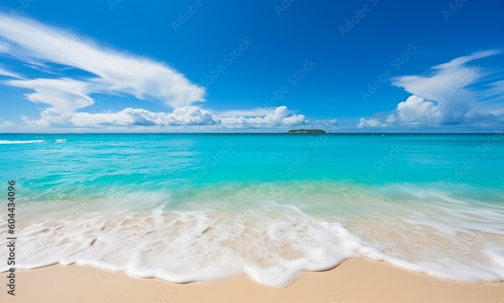 Blissful Tropical Beach with Clear Turquoise Ocean and Blue Sky, generative AI Blissful Tropical Beach with Clear Turquoise Ocean and Blue Sky, generative AI