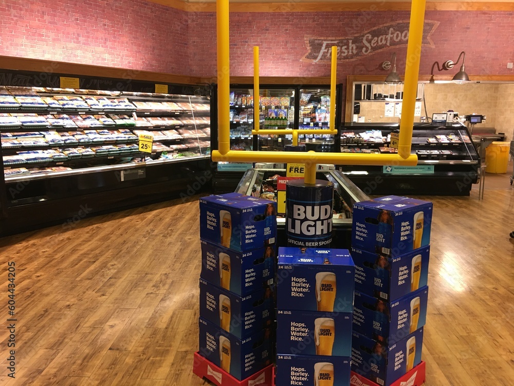 Food Lion grocery store Bud Light football display Stock Photo Adobe