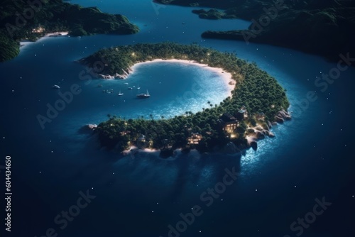 AI Generated Fishing island in the shape of a crescent bay beach sea background © NikahGeh