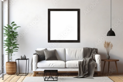 AI Generated frame mockup in home interior background background
