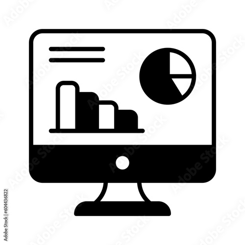 Bar chart and pie chart on monitor display denoting vector of data analytics