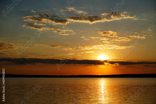 A beautiful sunset in the Berezinsky Reserve on the shore of Lake Plavno. Spring. April. 