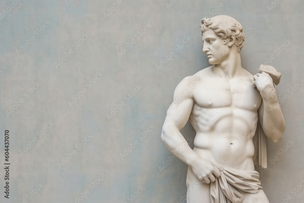 Obraz premium Antique Greek Marble Statue of a Young Man - Copy Space Available, generative AI