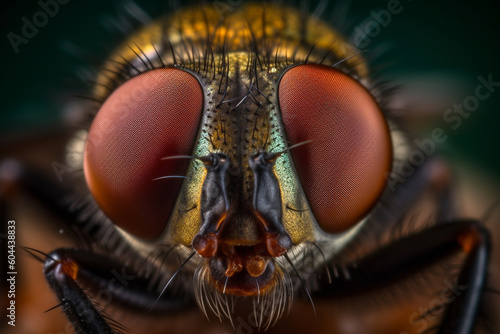Incredible macro close up of fly eyes and head. Ai generated © dragomirescu