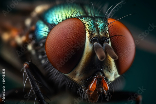 Incredible macro close up of fly eyes and head. Ai generated © dragomirescu