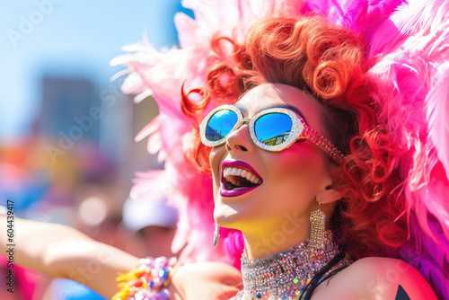 portrait of a drag queen looking happy having fun at the pride parade
