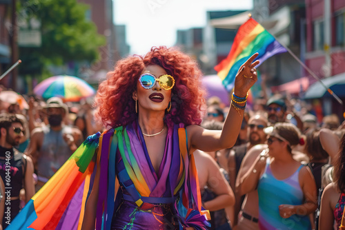 drag queen celebrating at the pride parade