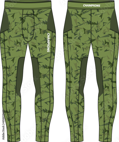 Sports running tights leggings bottom Pants design flat sketch vector illustration, Jogger Track pants concept with front and back view, Sweatpants for jogging, fitness, and active wear pants design.